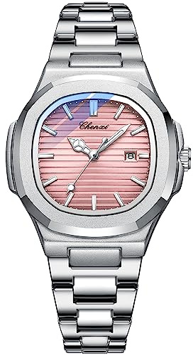 Tiong Damen Uhren,Damen Analog Quarz Armbanduhr mit Edelstahlarmband，Leuchtende wasserdichte Armbanduhr