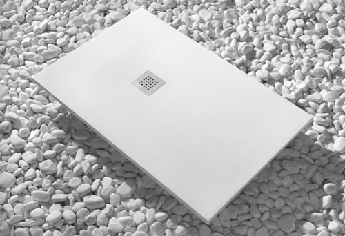 Piatto Doccia Extra Slim Bianco/Nero In Resina Sintetica e Polvere Di Marmo Con Piletta In Omaggio (65x70, Bianco)