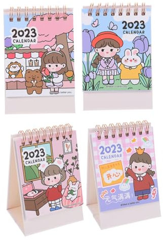 AOKWAWALIY 4 Stück Tischkalender 2023 Zeitplan Kalender Tragbares Zelt Jahr des Kaninchens 2023 Desktop Taschen 2023 Abreißpapier Kleiner Schreibtisch Student Cartoon