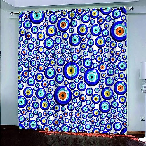 Vorhang Blickdicht Ösen Thermo Verdunkelungs Polyester Gardinen 2 Stück 3D Blaue Augennaht Für Schlafzimmer Wohnzimmer Kinder Oder Babyzimmer - Bedr