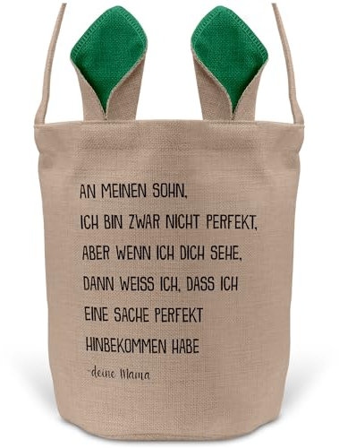 22Feels Sohn Osterkorb von Mama Kinder mit Henkel Ostergeschenk Tragetasche Ostern Deko Osternest Körbchen Hasenohren (Beige/Grün)