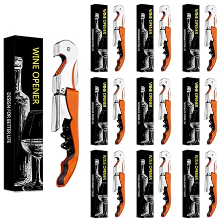 VaVaVia Korkenzieher, 3-in-1 Kellnermesser Flaschenöffner Kurzmesser Kapseln, Wein und Bieröffner, Edelstahl (5, orange)
