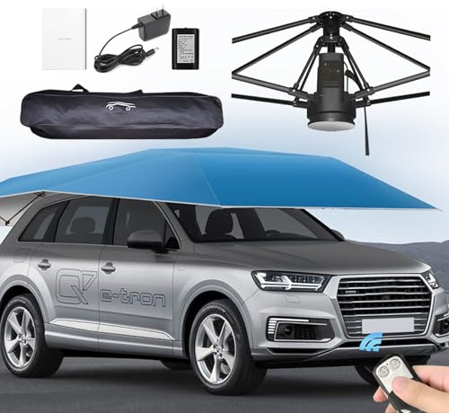 Fully Automatic Car Umbrella Roof Top Sun Shade Cover,Folding Car Umbrella Sun Shade Cover Tent,Movable Carport,3000mAh Lithium Battery,with Remote Control and Carrying Bag,Navy blue-4.8m/189''