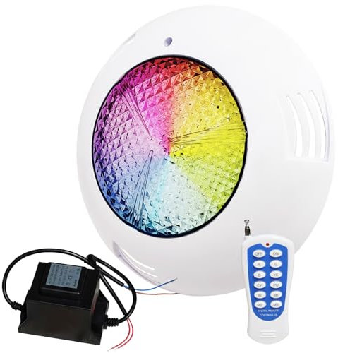 LED ATOMANT Foco de piscina LED 45W RGB, Luz para Piscina Impermeable IP68 Sumergible, Cable 1,5m, Con Transformador AC 220V/12V AC y Mando a distancia por control remoto