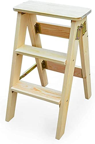 Escabeau en bois à 3 marches double usage Banc portable en chêne pour la maison et la bibliothèque