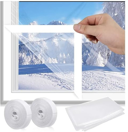 Kit de Película Aislante for Ventanas,W180 x H185cm lámina aislante transparente,resistente al polvo,resistente al viento,cortina térmica con cierre de cinta de gancho y bucle-Blanco