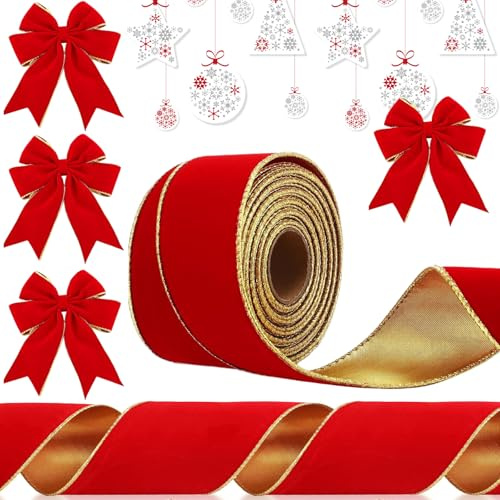 KVGBNT Schleifenband Für Weihnachten - 9,1M Weiches Band 63MM Für Basteln, Geschenkverpackungen, Baumschmuck (Rot)