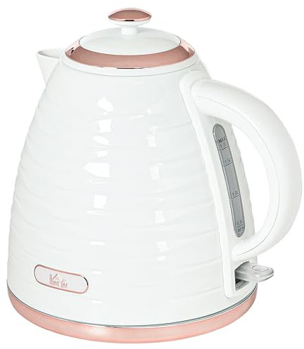 HOMCOM Electric Kettle 1.7L, Fast Boil, 3kW Cordless Water Kettle with Removable Washable Anti-scale Filter, UK Otter Thermostat, Auto Shut-off, 360° Swivel, BPA Free, Cream White Water Ripple Texture