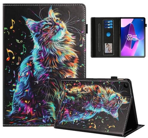 Rostsant Coque pour Lenovo Tab M10 3rd Gen 10.1 Pouces Impression Graphique Housse en Tablette Cuir PU Protection pour Lenovo Tab M10 3rd Gen 10.1 Pouces TB-328FU/TB-328XU Chat en Note de Musique