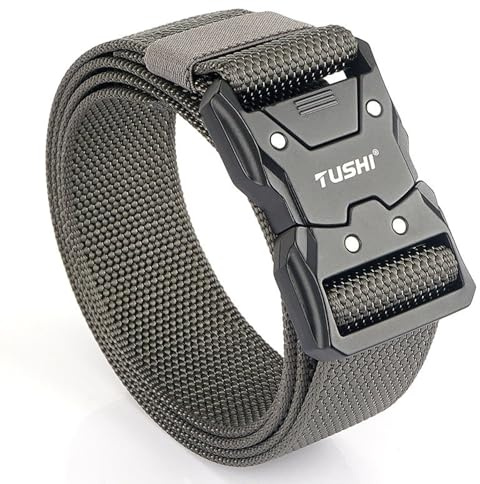 SANHIGHEND Men Tactical Belt,Quick Release Tactical Belt,Elastic Stretch 1.5 Web Work Belts,Adjustable Nylon Waist Webbing for Work Outdoor Army Policemen Casual Using (Gray)