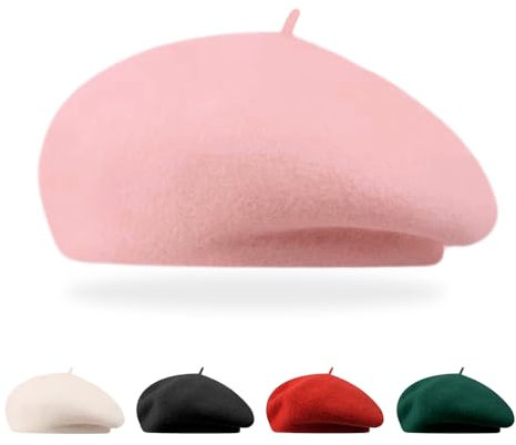 Bieiyhe Baskenmütze Wolle, Französische Mütze, Damen, Winter, Klassisch, Künstler, Barett, French Beret, Warm, Franzosen Mütze, Mode für Frühling Herbst, Unisex, Rosa, Beret