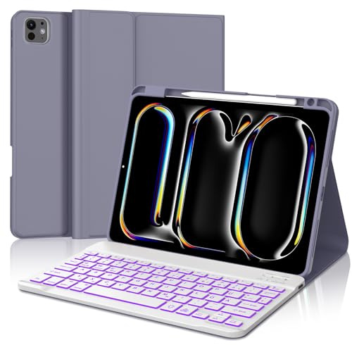 Occtingkind, Teclado para iPad Pro 11 2024, Funda con Teclado para iPad Pro 11 Pulgadas M4 2024, Magnético Desmontable Bluetooth Keyboard para iPadPro M4 2024, QWERTZ, USB C, Retroiluminación, Violeta