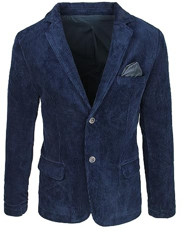 Evoga Giacca Uomo Invernale Velluto a Coste Elegante Casual Due Bottoni (IT, Testo, XL, Regular, Regular, Blu Scuro)