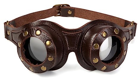 Mirweon Motorradbrille im Vintage-Stil, PU-Leder, Steampunk-Brille für Herren und Damen, Cosplay-Zubehör, dekorative Brille