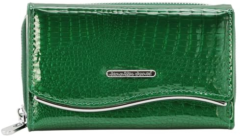 Jennifer Jones - Damen Leder Geldbörse Großer Geldbeutel für Frauen - Portemonnaie mit RFID-Schutz, Croco-Optik (M - Style 2, Grün)