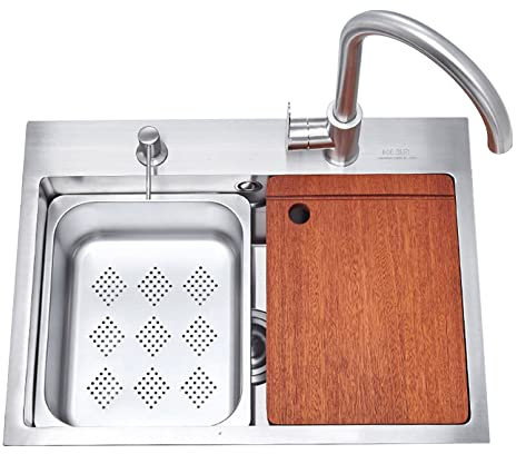 Lavello da cucina sottopiano in acciaio inossidabile 304 con RCorner Single Bowl Workstation e lavabo da bagno Lavanderia Utility Sink e accessori RFaucet 60x45cm