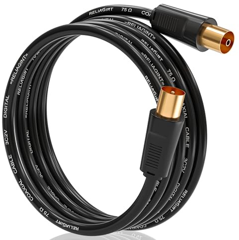 RELIAGINT RL Flex 5m TV-Antennenkabel, Koaxialkabel Verlängerung Stecker/Buchse, reiner Kupferleiter, geringe Dämpfung, 75 Ohm, für Kabel-, Antennen- & Satelliten-TV (DVB-T2/C/S/S2) (Schwarz)
