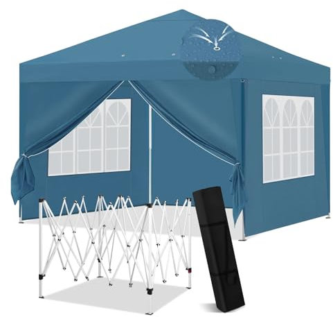 MNEVZX Tendone Garage Gazebo Pieghevole Pop-up 3x3m Impermeabile Resistente all'inverno Stabile Barbecue Pieghevole Gazebo con pareti Laterali Finestra Borsa Box Auto da Esterno(Blue)