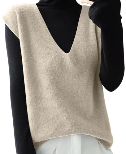 Generisch 2025 - Gilet en tricot pour femme avec col en V profond, pull ample sans manches pour les loisirs manteau d'hiver pour homme laine, beige, XXL