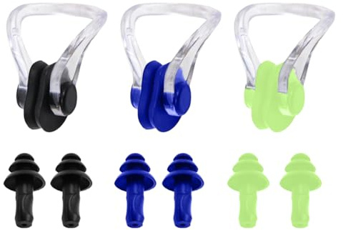 COYUN 3 Pièces Pince Nez En Silicone+Bouchons d'oreilles, Pince Nez Natation Enfant, Pince Nez Natation, Pince Nez, Pince-Nez De Natation, Pour Piscine Natation & Plongée(3 couleurs)