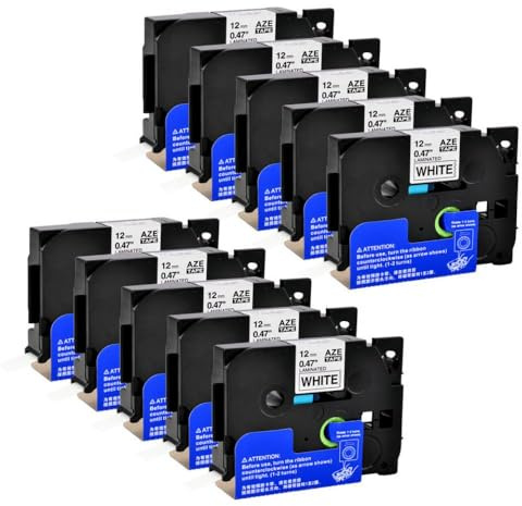 YNGFBFFJ 10/20pk-Etikettenbänder schwarz auf weißer kompatibel mit Tze-231 221 241 Kompatibel mit Etikettendrucker 6/9/12/18/200mm(10PK)