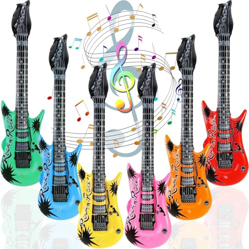 Betrynidil 6 Pezzi Chitarra Gonfiabile Rock, 100cm Air Guitars, per Bambini e Bambine, Feste Rock, Compleanni, Carnevali (Multicolore)