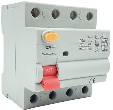 Disjoncteur Différentiel Type B 10KA 4P Triphasé 400V 16A 20A 40A 30mA For Borne De Recharge For Véhicules Électriques(4P25A300MA)
