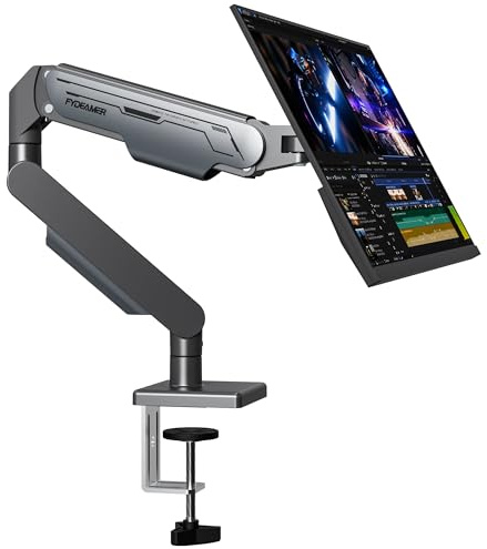 Fydeamer Monitor Arm Fully Adjustable for 17-32 Screens up to 9kg, Grey | Ergonomic Monitor Stand with Height Adjust,Tilt,Swivel and Cable Management, VESA Desk Mount with 2 Installation Types