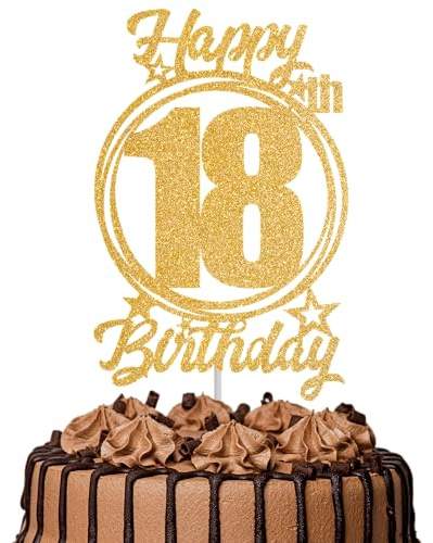 1Pc Happy 18th Birthday Cake Topper – Gold Glitter “Cheers to 18 Years” Decoration | 18 & Fabulous Cake Topper for Women Men | Birthday Party or Anniversary Cake Decor Supplies