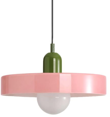 HJXDtech Glas Pendelleuchte Esstisch Hängelampe,⌀35cm Rund Große Pendellampe für Küchen Esszimmer Wohnzimmer & Schlafzimmer, Hängende Deckenlampe, Modern Retro Stil, E27 Fassung (Pink)