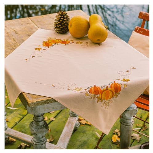 Vervaco stämplat satinsömskit bordsduk Autumn Pimpkins, 72x72cm