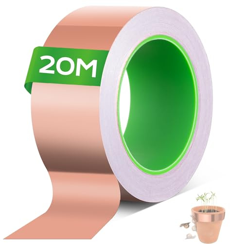 Kupferband Gegen Schnecken, 50mm x 20m Beidseitig Leitende EMI Kupferfolienband, Selbstklebend Kupferband Schnecken für Hochbeet Pflanzen, Schneckenband Kupfer für Erdung Löten und Schneckenabwehr