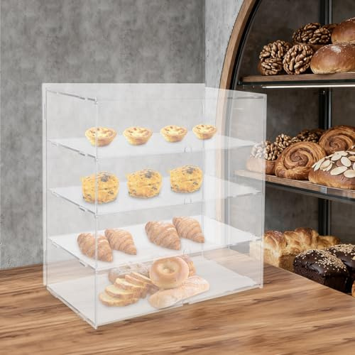 50x26x49.5 CM 4-stöckige Gebäck-Vitrine Acryl Kuchenvitrine, Transparente Backvitrine Gebäck Display Case, Bäckerei Thekenvitrine für Dessert, Donuts, Brot, Kuchen, Cupcakes, Bagels und Kekse
