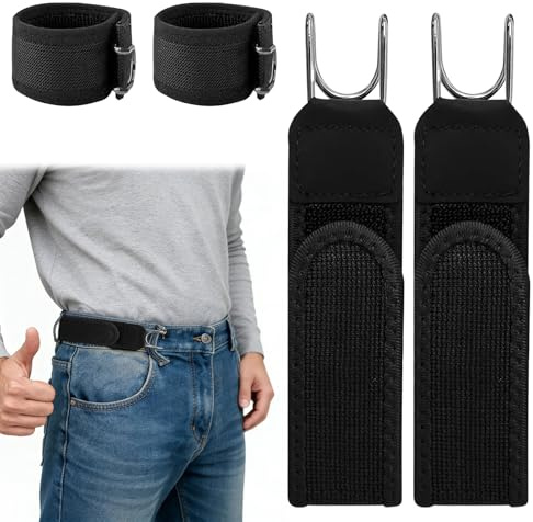 Vibbang 2pcs Metal Hook Elastic Belt, Adjustable No Buckle Belts for Men, Buckleless Belt Hook, Unisex Waist Strap, Valentines Day Gifts for Men Women, Work Casual Business Travel Commuting Hiking