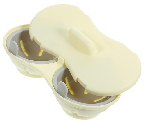 HOMSFOU Cocedor de Huevos para Microondas y Vaporera de Plástico PP Tapa Beige, Utensilio Reutilizable para Cocinar Huevos Escalfados Cocina