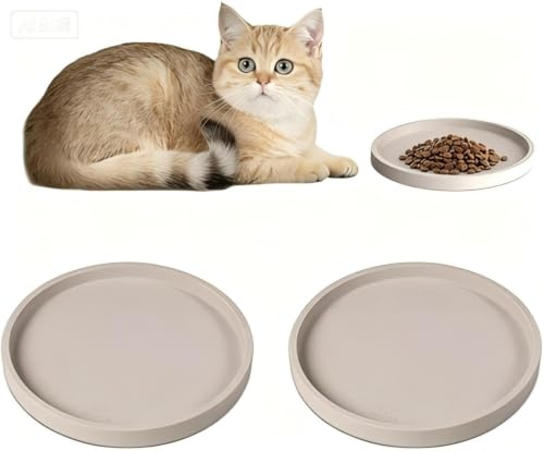 Arespark Hundefuttermatte, 2X rutschfeste wasserdichte Silikon Fressnapfunterlage mit Erhöhten Rändern, Runde Futtermatte für Welpen und Katzen, 15cm Durchmesser, Beige