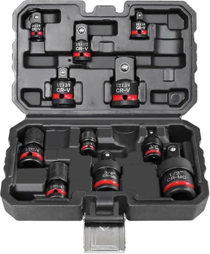 Juego de 11 Adaptadores y Reductores de Vasos de Impacto, Extensiones y Junta Universal de CR-V/CR-MO, Conversión 1/4 3/8 1/2 para Llave de Impacto, Carraca, Adaptador, con Estuche
