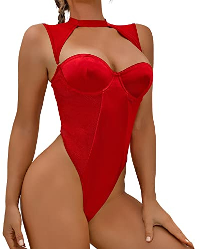 Genérico Mono de Cuero para Mujer con Estilo Motociclista Divertido y Picante en Ropa Interior Femenina (Red, L)