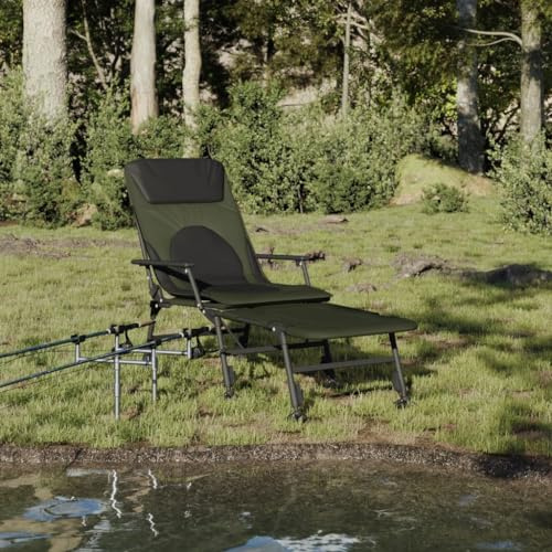 Teenpull Lettino da pesca pieghevole con gambe di fango regolabili verde, struttura in acciaio con imbottitura, 126 x 62 x 40 – 100 cm, letto da pesca all'aperto, comodo schienale ideale per campeggio