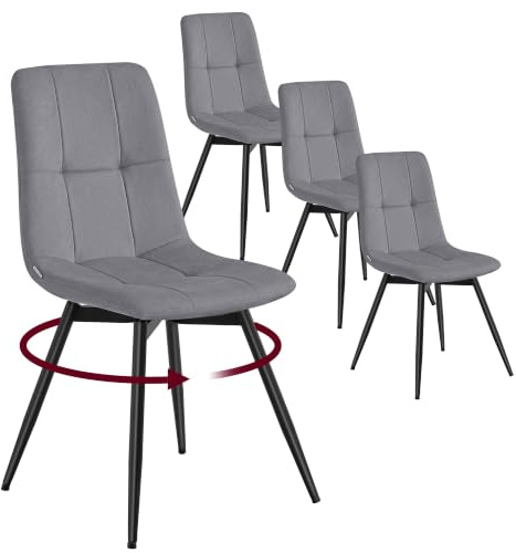 VASAGLE Esszimmerstühle, 360° Drehbar, aus Samt, Ergonomische Polsterstühle, 4er Set, 43 x 52 x 83 cm, für Esszimmer und Wohnzimmer, Schiefergrau, TYRA Kollektion KDC198G101