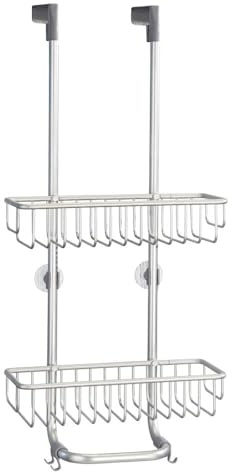 mDesign Étagère de douche à suspendre sur porte – Étagère de douche pratique avec perceuse – Installation – Panier de douche suspendu – Panier de douche en acier inoxydable – pour tous les accessoires