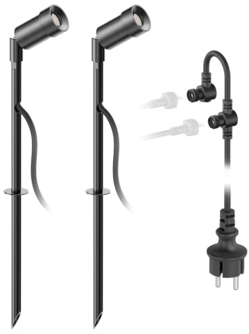ledscom.de LED Gartenstrahler Spico schwarz mit Erdspieß für außen IP44 je 105lm warm-weiß 2er Set