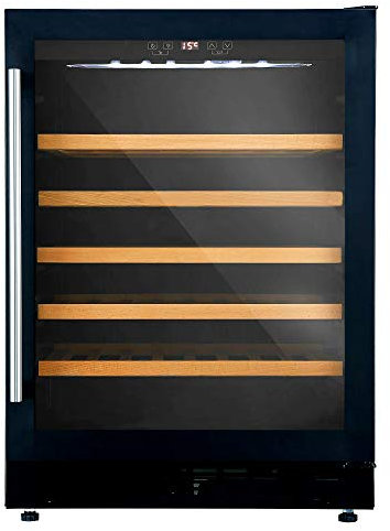Cookology CWC601BK Freestanding Undercounter Fridge Cabinet 60cm Wine Cooler, 54 Bottle, 135 Litre Capacity, with Digital Temperature Control and Reversible Door - in Black