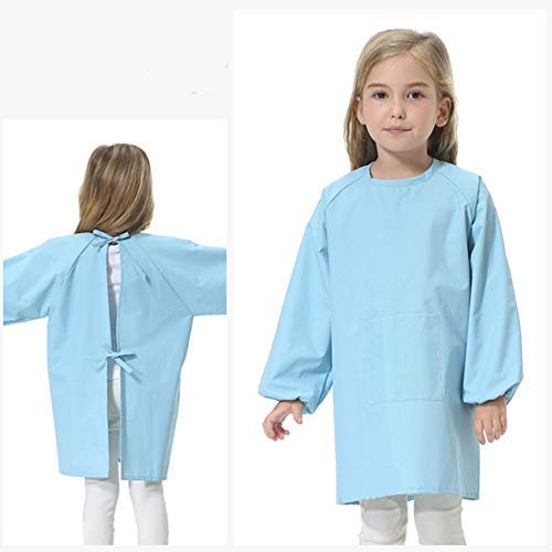 Yundxi Wasserdicht Malschürze Kinder Bastelkittel Kinderschürze Bastelschürze Langarm Malkittel Kinder Schürze (Himmelblau,Klein)