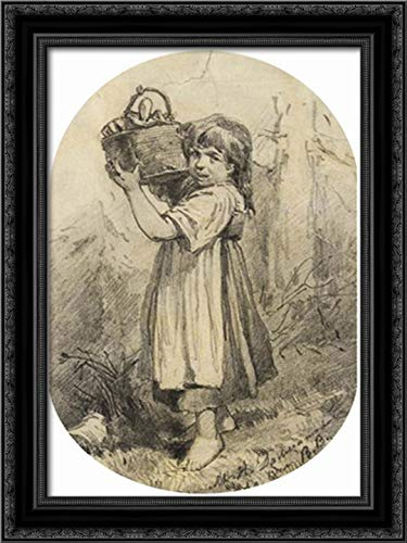 Girl With A Bast Basket 18x24 Black Ornate Wood Framed Canvas Art by Viktor Vasnetsov
