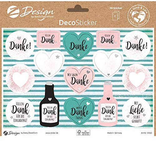 AVERY Zweckform Danke Aufkleber 30 Sticker (Etiketten auf A5 Bogen, beschriftbare Klebeetiketten Etiketten für Geschenke, Weinflaschen und Karten, mit Silbereffekt) 54563, Schwarz