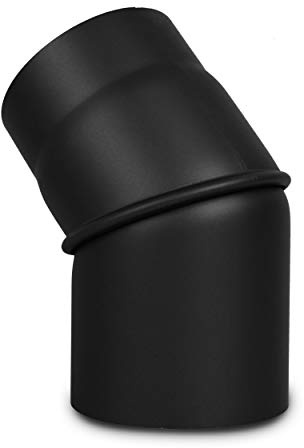 LANZZAS Codo de tubo de humos ajustable 0° – 45° – en diámetro 130 mm – Color: negro – Tubo de estufa / arco para rodillas