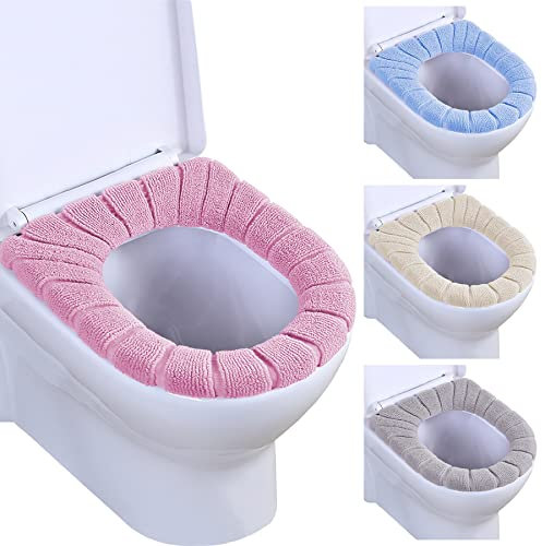 Dreamark 4 stück Toilettensitzbezug Waschbar WC Sitzwärmer weiche Toilettenkissen WC Deckelbezug um die Klobrille im Winter warm zu bleiben Toilettensitzabdeckung universal dehnbar für Zuhause Büro