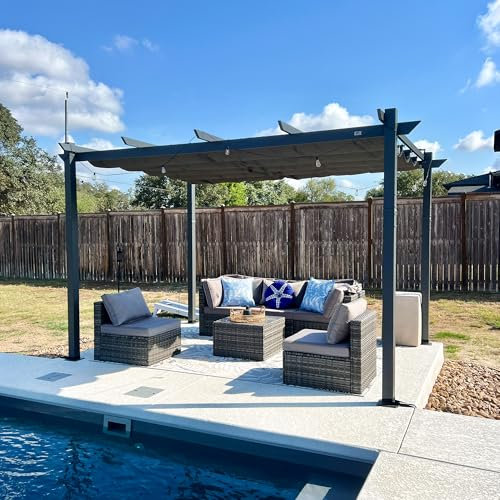 PURPLE LEAF Garten Pergola 3 x 4 m, Pavillon Aluminium Wasserdicht Sonnendach mit Schiebedach, Terrasse Pergola mit Markisenschutz, UV Beschattung, Grau