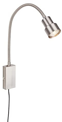 Briloner - Lampada da comodino, lampada da parete, lampada da lettura con braccio flessibile, interruttore on/off tramite funzione touch, 1 LED/GU10, 5 Watt, 400 Lumen, 3000 Kelvin, metallo, nichel